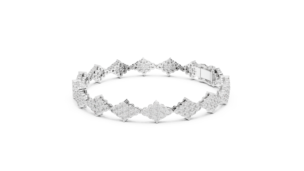 Diamond Shape Cluster Moissanite Bracelet in white 925 sterling silver, view 2