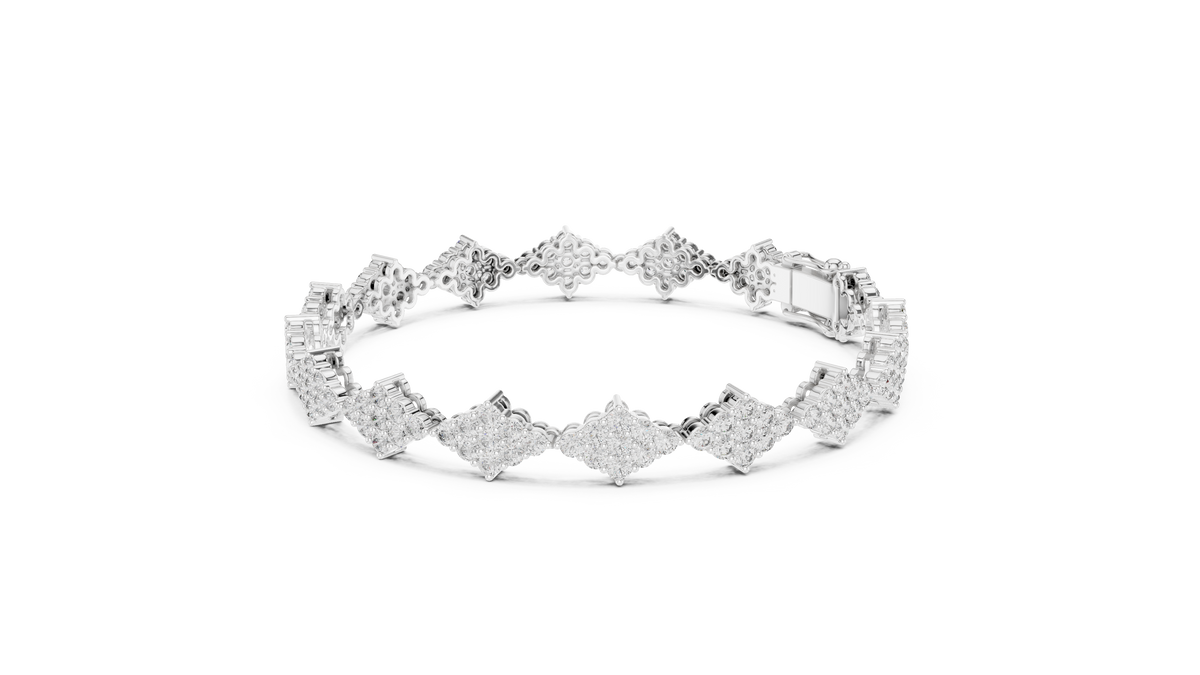 Diamond Shape Cluster Moissanite Bracelet in white 925 sterling silver, view 2