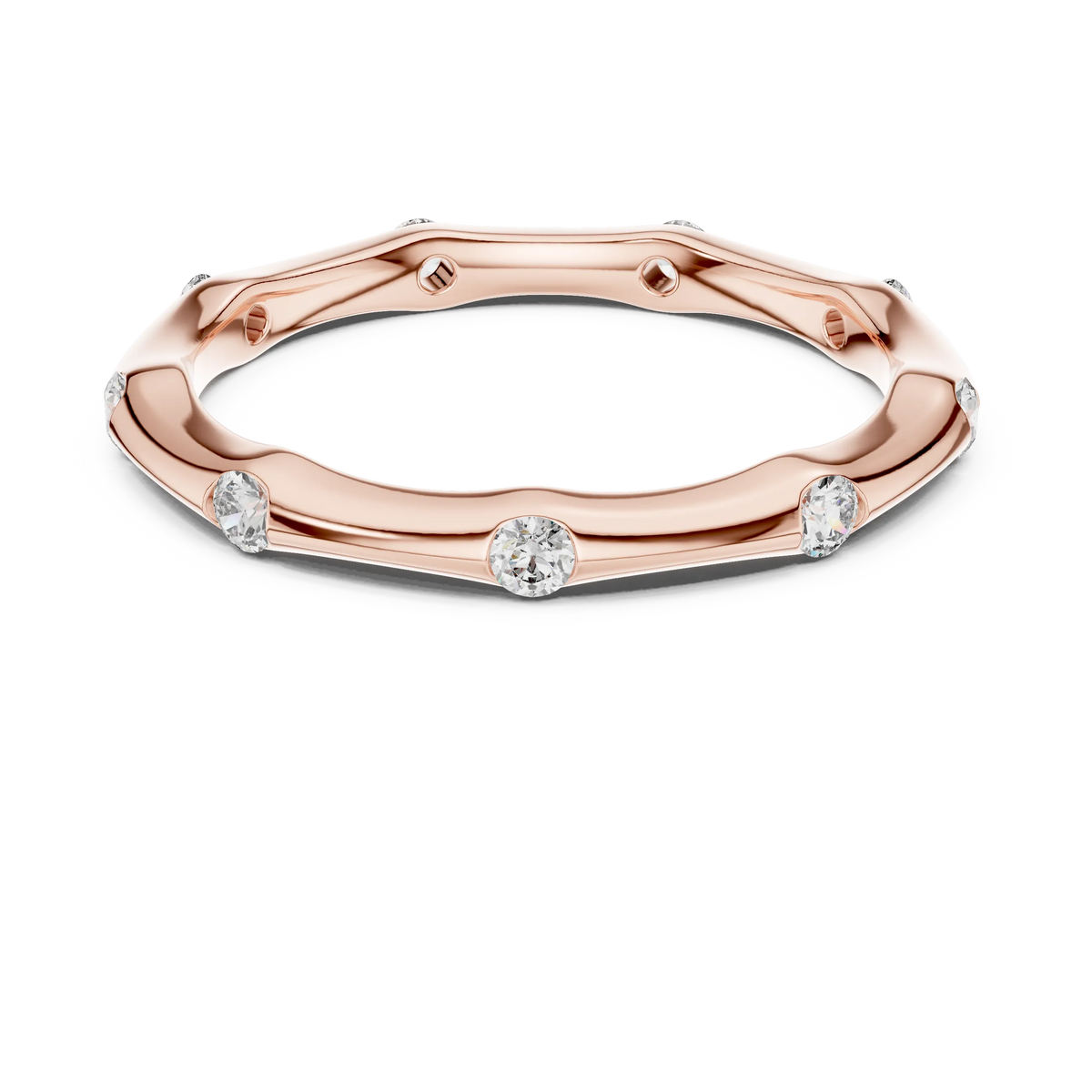Bezel Station Moissanite Band in rose 925 sterling silver, view 4