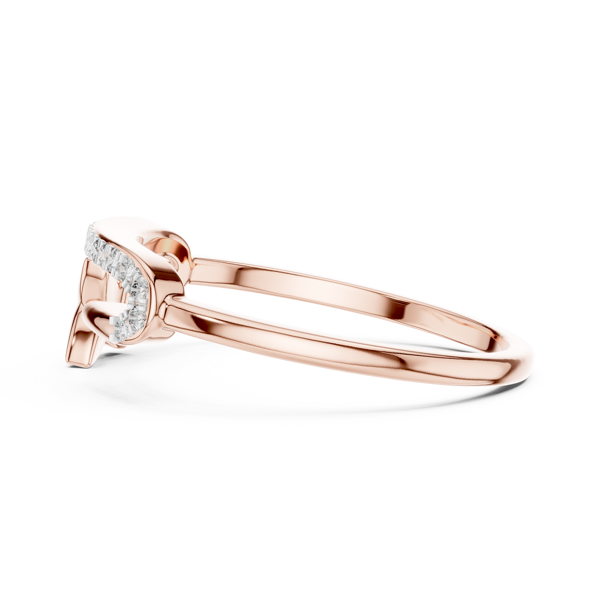 Pavé Bar Moissanite Ring with Clover Accent in rose 925 sterling silver, view 3