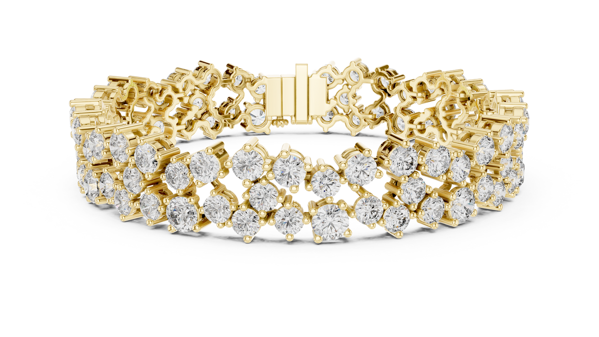 Double Row Round Moissanite Cluster Bracelet in yellow 925 sterling silver, view 1