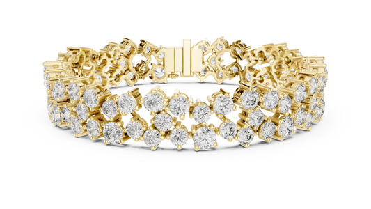 Double Row Round Moissanite Cluster Bracelet in yellow 925 sterling silver, view 1
