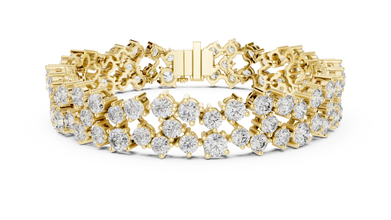 Double Row Round Moissanite Cluster Bracelet in yellow 925 sterling silver, view 1