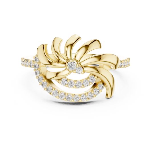 Pinwheel Swirl Flower Pavé Moissanite Ring in yellow 925 sterling silver, view 4