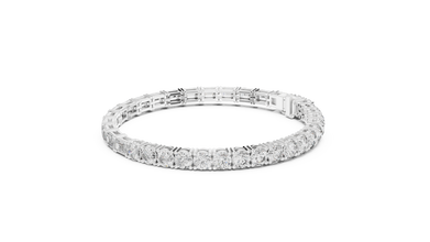 Emerald and Round Moissanite Tennis Bracelet in white 925 sterling silver, view 2