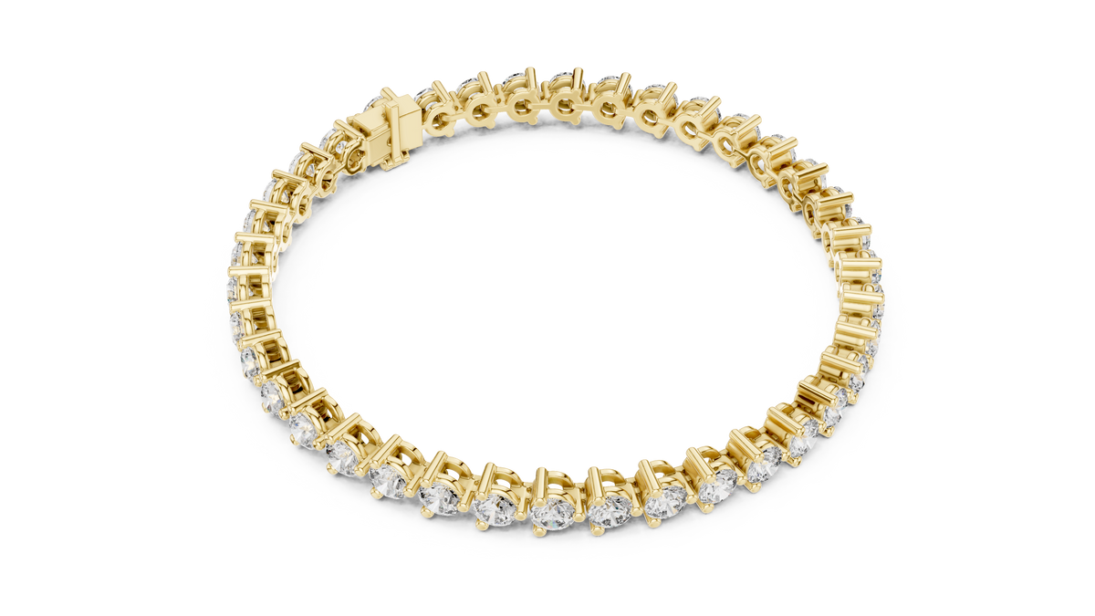 Three Prong Round Moissanite Tennis Bracelet in yellow 925 sterling silver, view 3