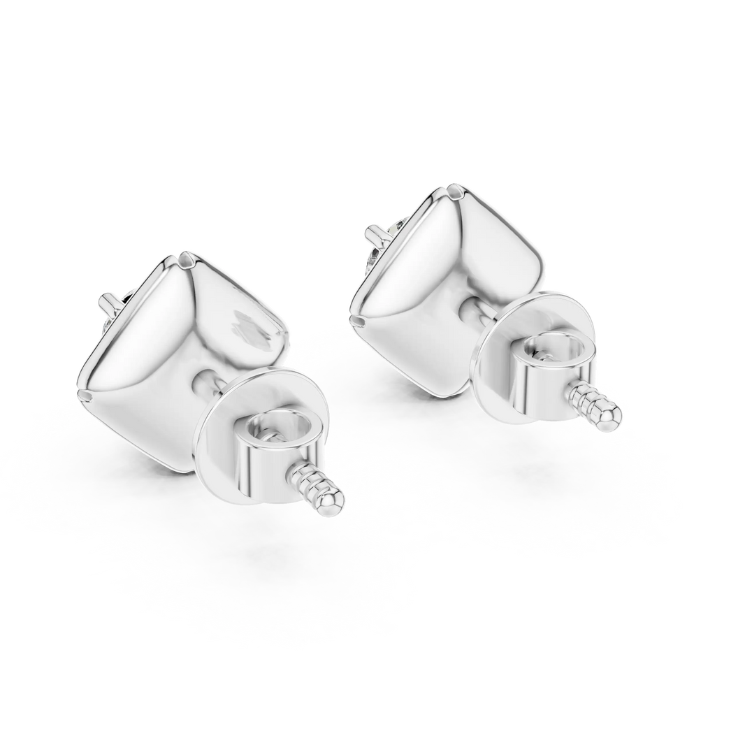 Round moissanite petal frame stud earrings in white 925 sterling silver, view 3