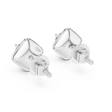 Round moissanite petal frame stud earrings in white 925 sterling silver, view 3