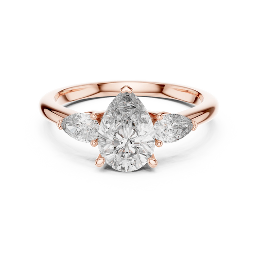 Pear Three Stone Moissanite Engagement Ring in rose 925 sterling silver, view 4