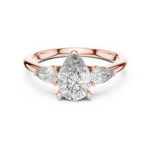 Pear Three Stone Moissanite Engagement Ring in rose 925 sterling silver, view 4