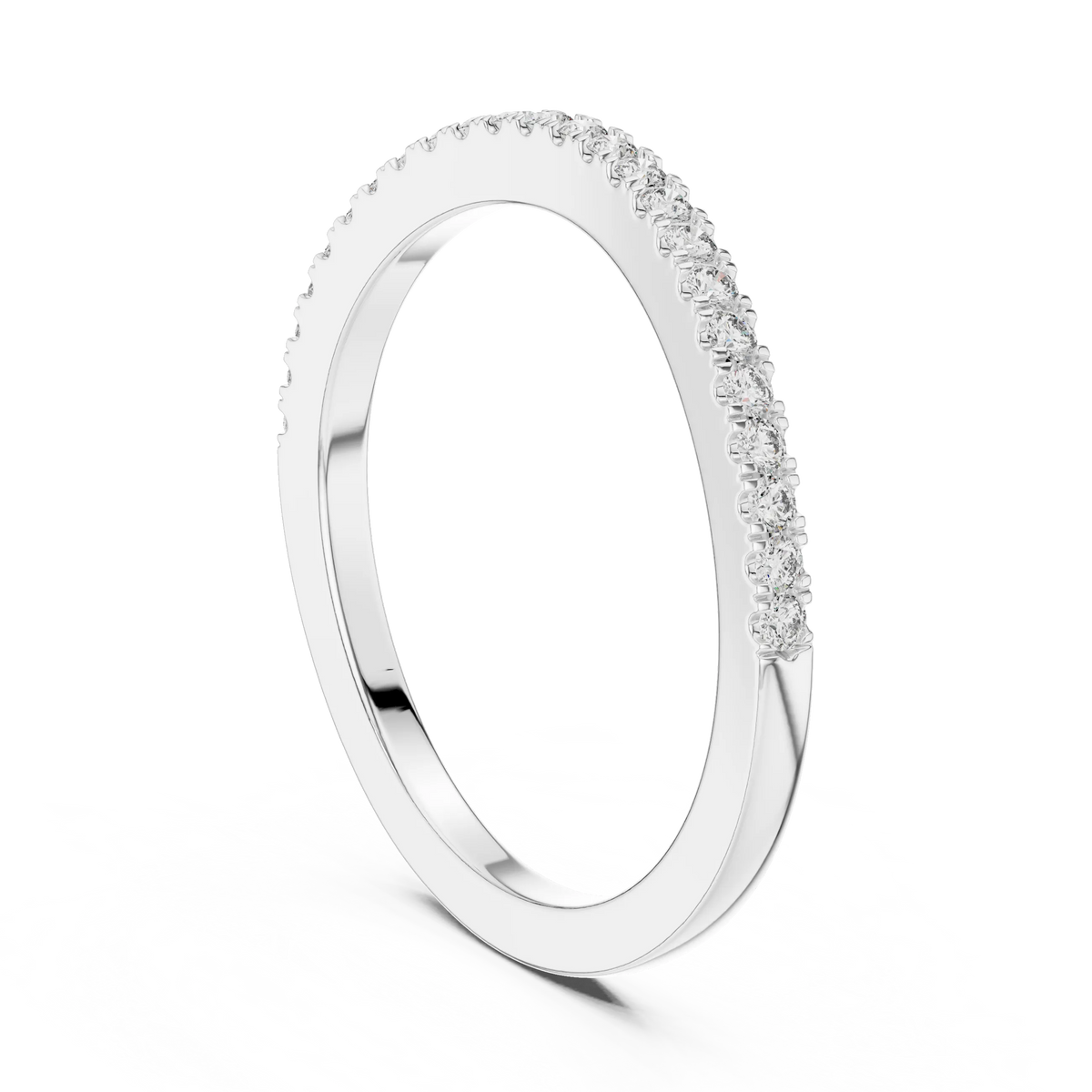 Round Moissanite Pavé Half Eternity Band in white 925 sterling silver, view 1
