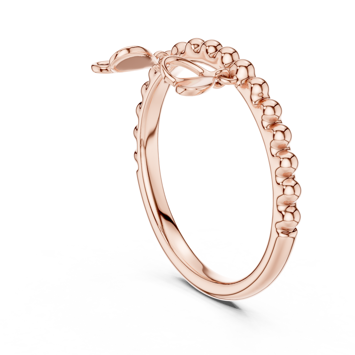 Beaded Band with Heart Charms Moissanite Ring in rose 925 sterling silver, view 1