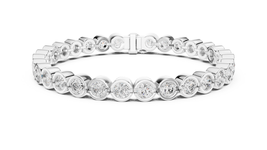 Bezel Set Round Moissanite Tennis Bracelet in white 925 sterling silver, view 1