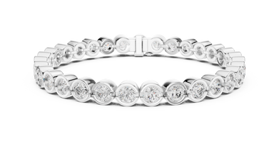 Bezel Set Round Moissanite Tennis Bracelet in white 925 sterling silver, view 1