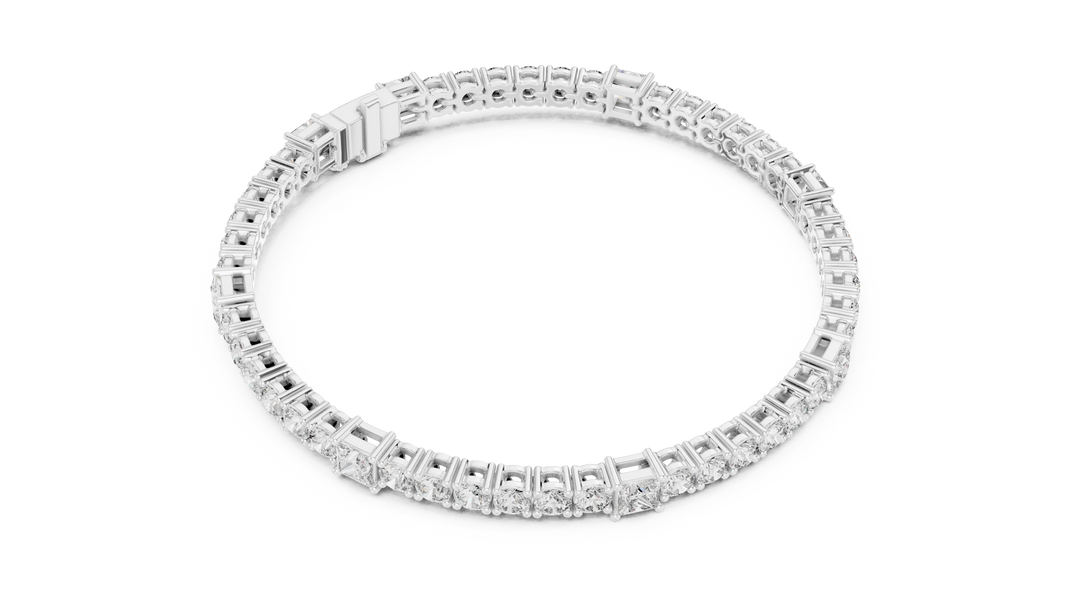 Princess Station Round Moissanite Tennis Bracelet in white 925 sterling silver, view 3