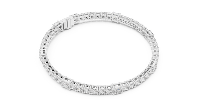 Princess Station Round Moissanite Tennis Bracelet in white 925 sterling silver, view 3