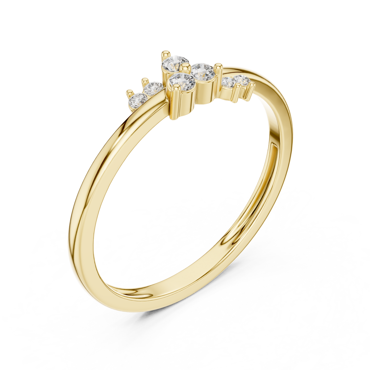 Trefoil Cluster Moissanite Ring with Side Accents in yellow 925 sterling silver, view 2