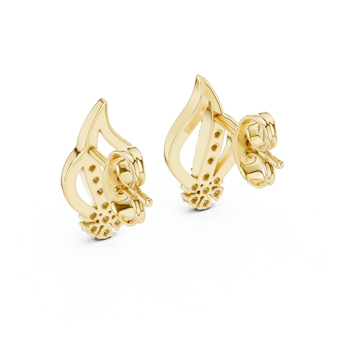 Moissanite Flame Cluster Stud Earrings in yellow 925 sterling silver, view 3