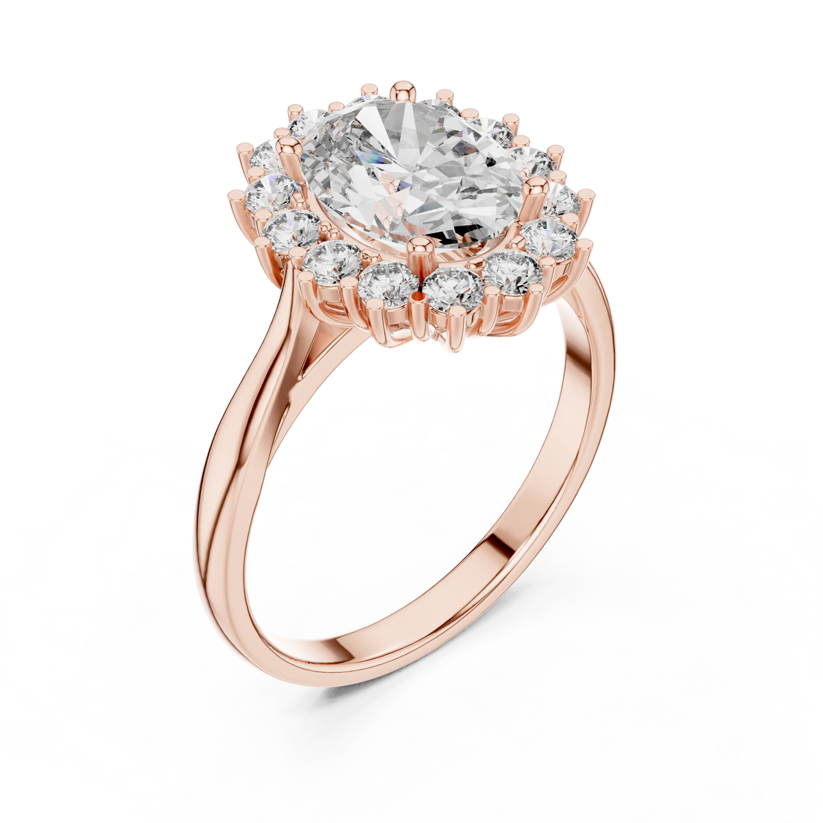 Oval Halo Moissanite Engagement Ring in rose 925 sterling silver, view 2