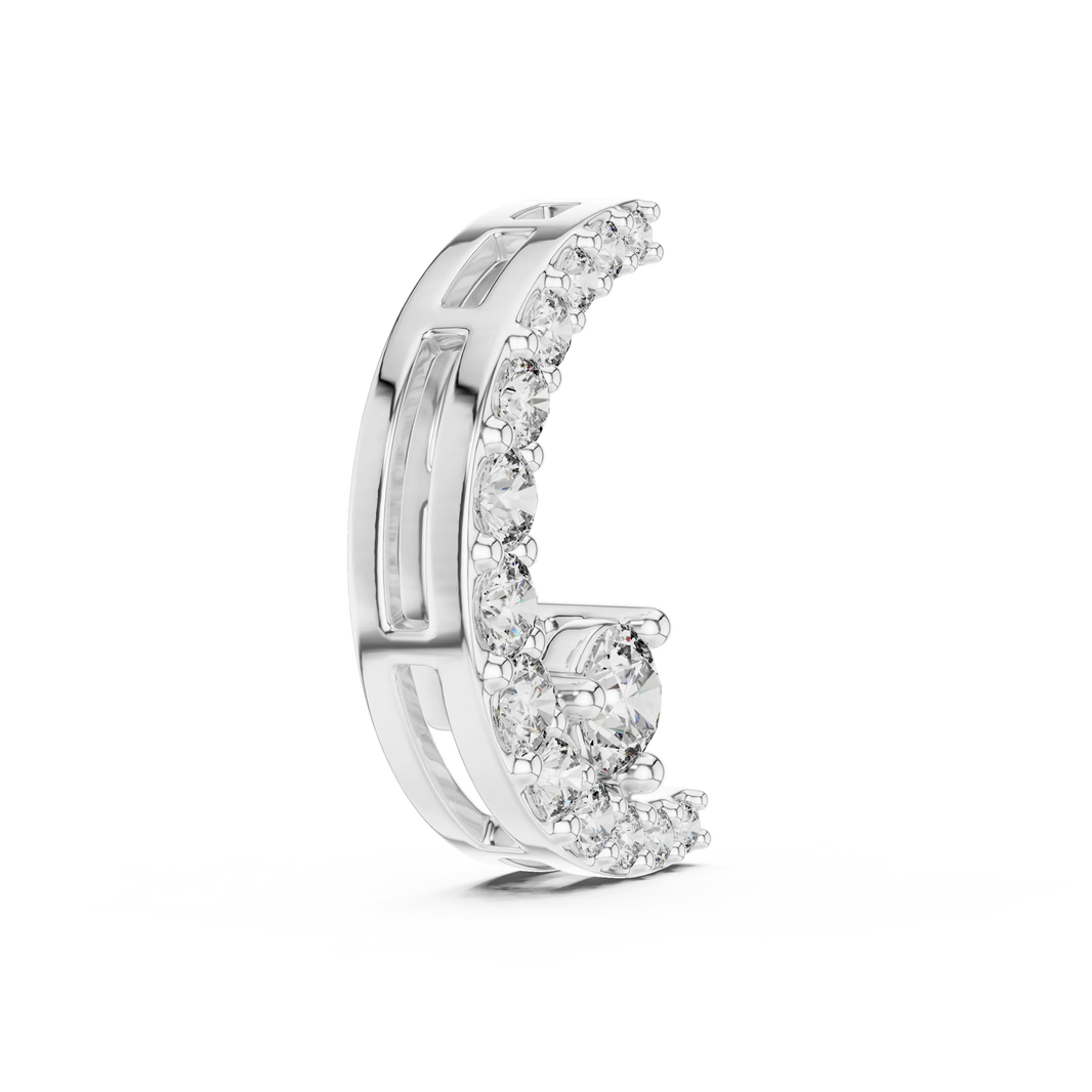 Pavé Crescent Moon Moissanite Pendant in white 925 sterling silver, view 3