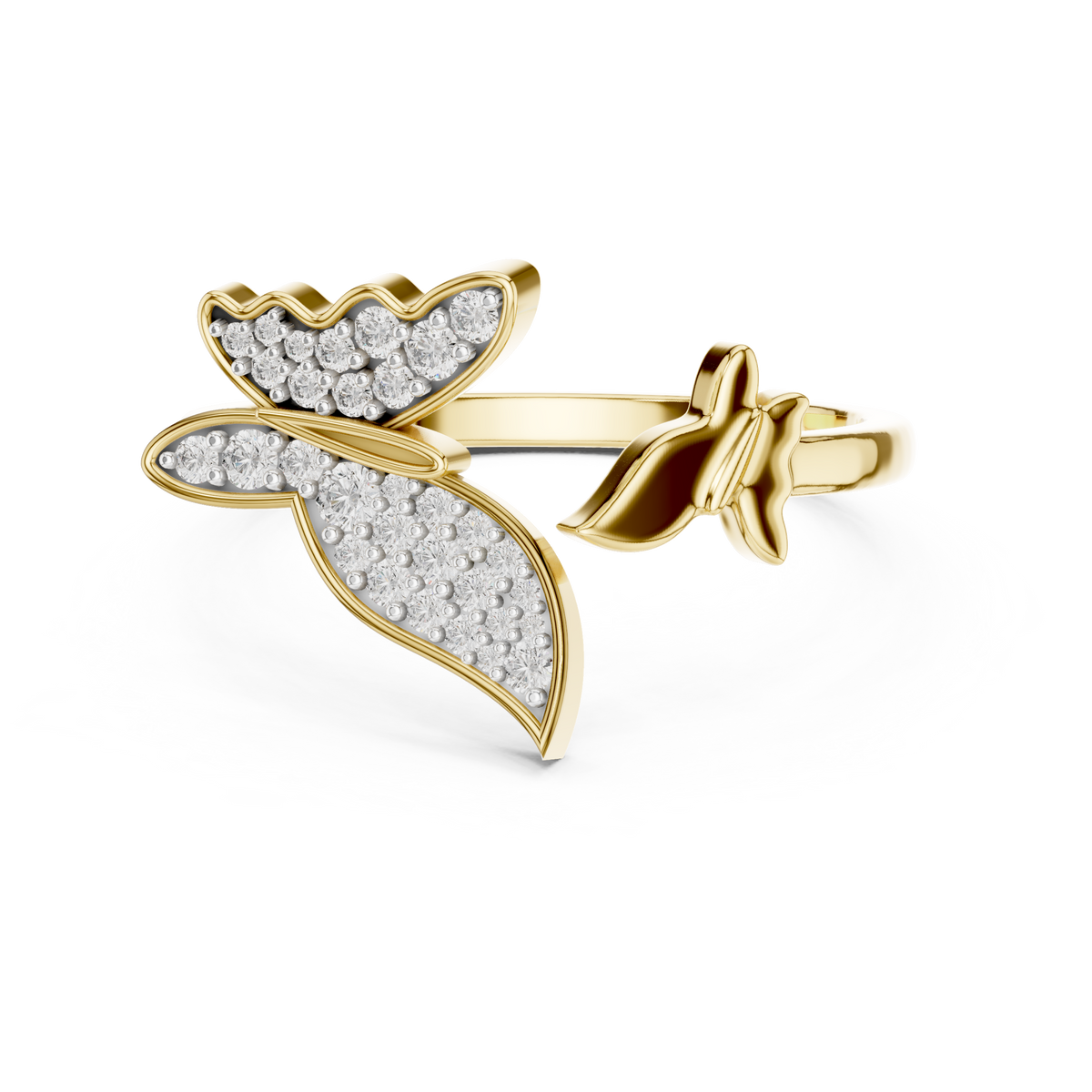 Butterfly Bypass Moissanite Open Ring in yellow 925 sterling silver, view 4