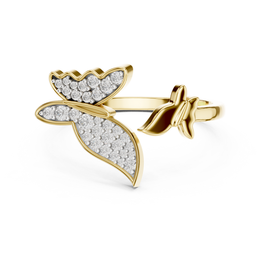 Butterfly Bypass Moissanite Open Ring in yellow 925 sterling silver, view 4