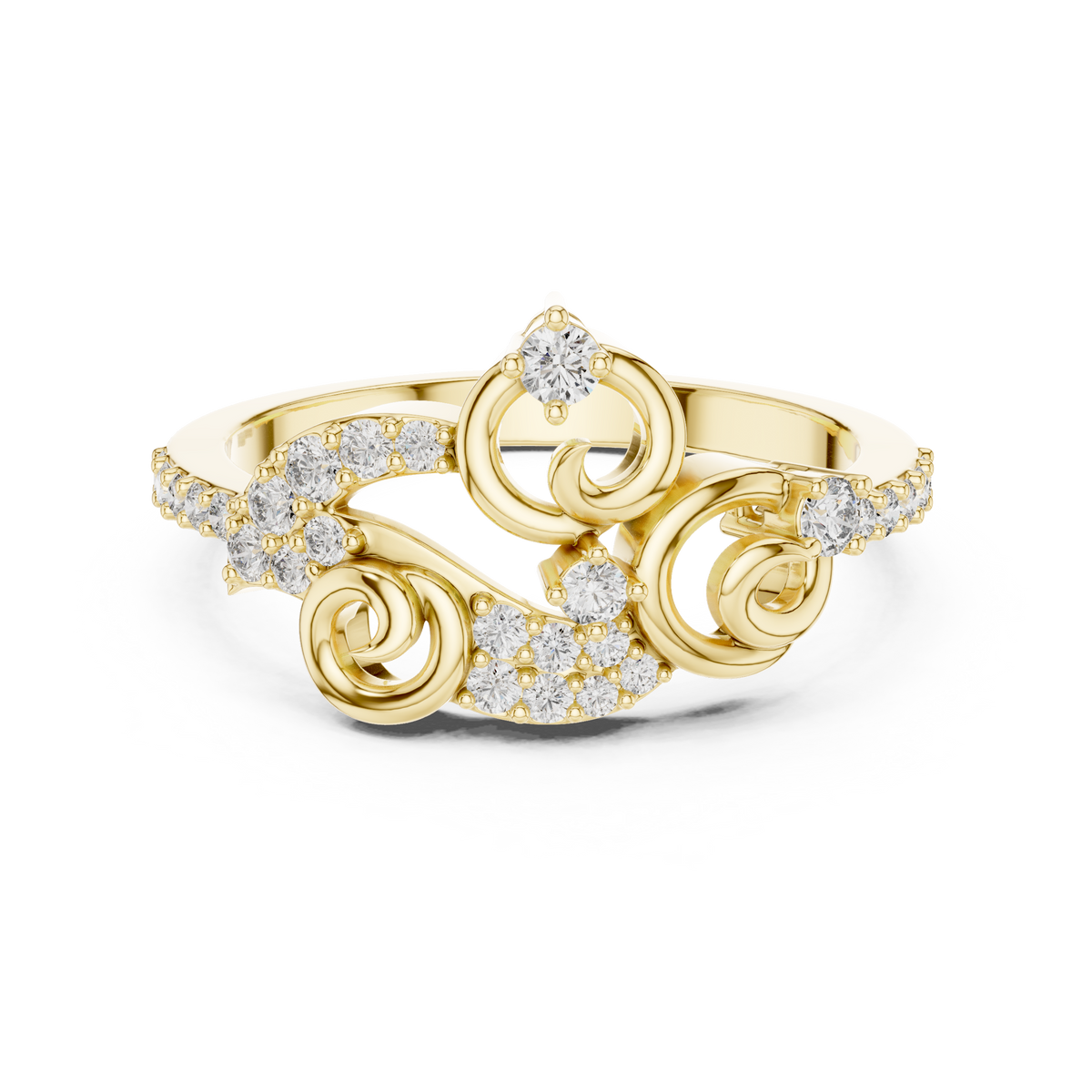 Pavé Scroll Swirl Moissanite Fashion Ring in yellow 925 sterling silver, view 4