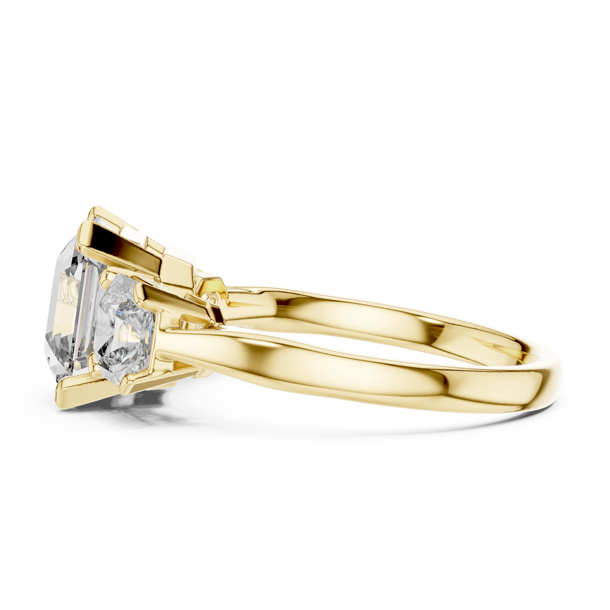 Asscher Cut Three Stone Moissanite Statement Ring in yellow 925 sterling silver, view 3