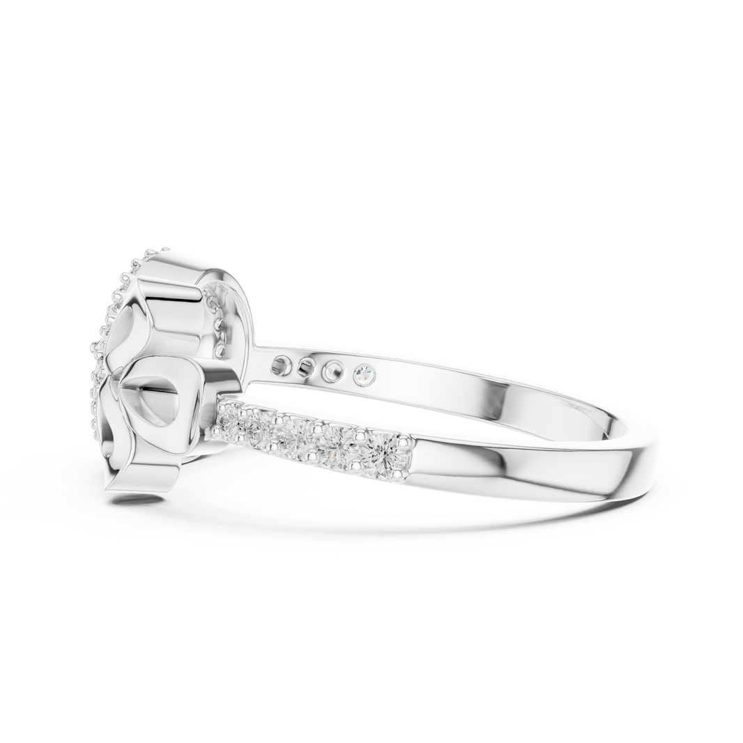 Teardrop Sunburst and Bow Pavé Moissanite Ring in white 925 sterling silver, view 3