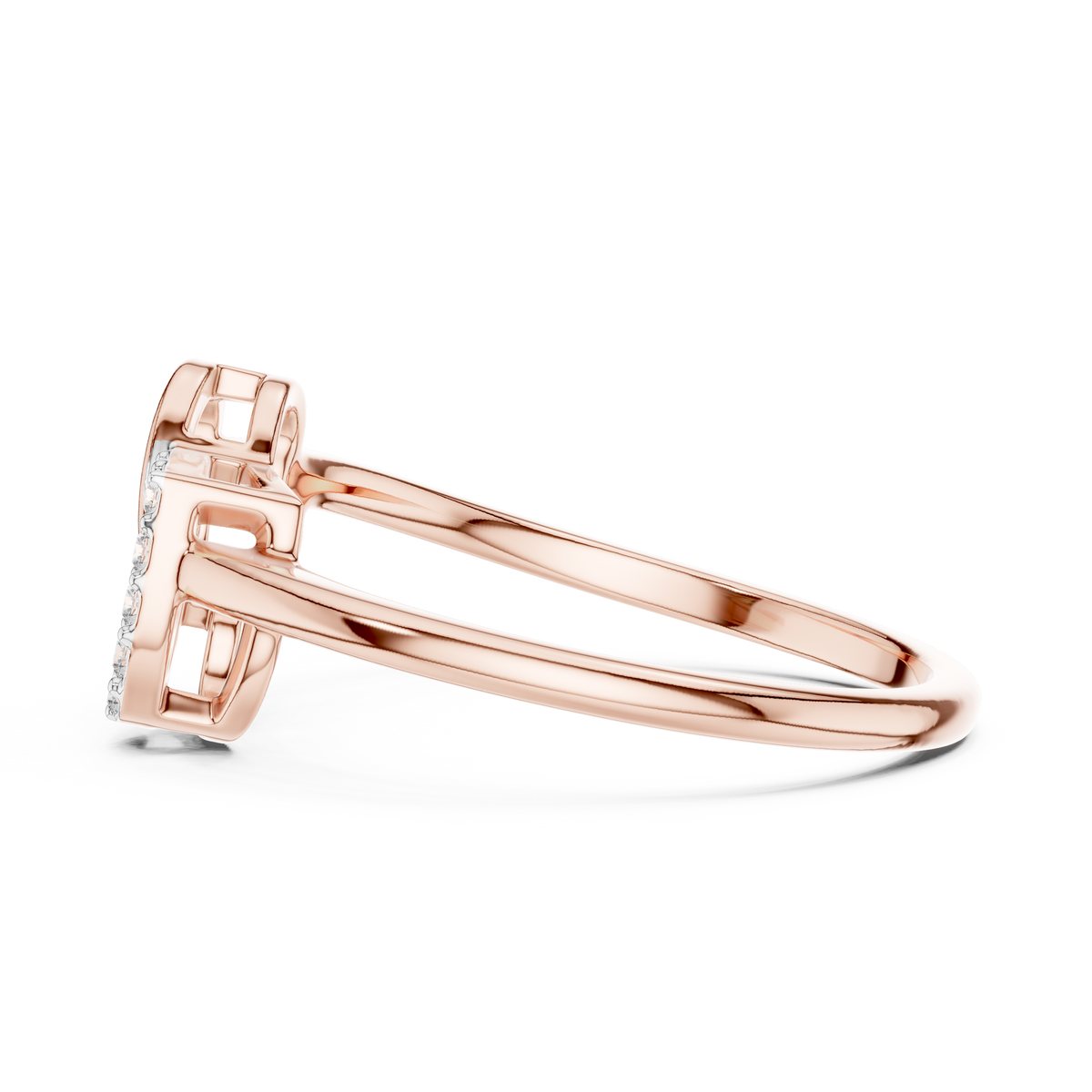 Interlocking Pavé Hearts Moissanite Ring in rose 925 sterling silver, view 3