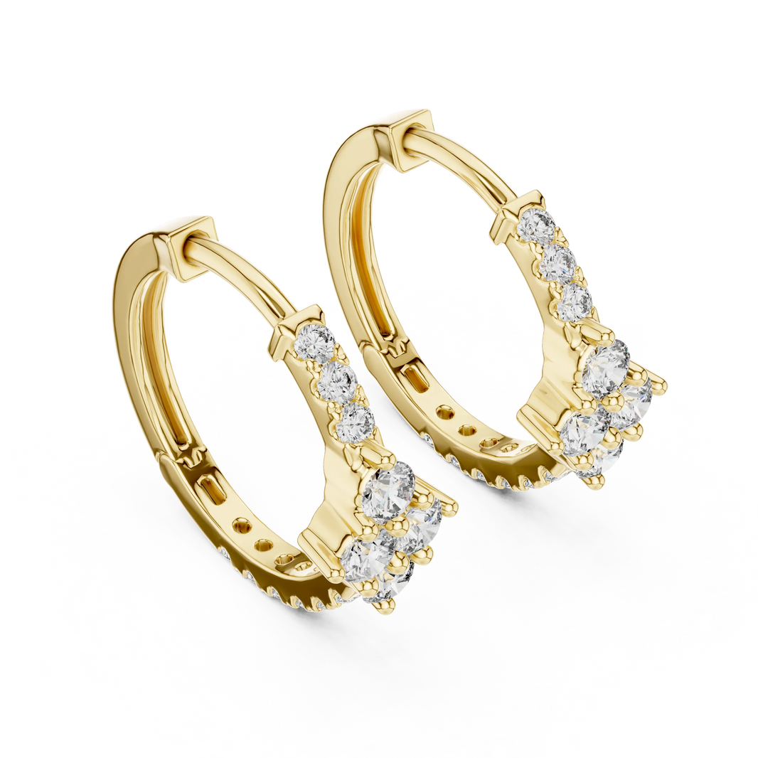 Moissanite cluster huggie hoop earrings in yellow 925 sterling silver, view 2