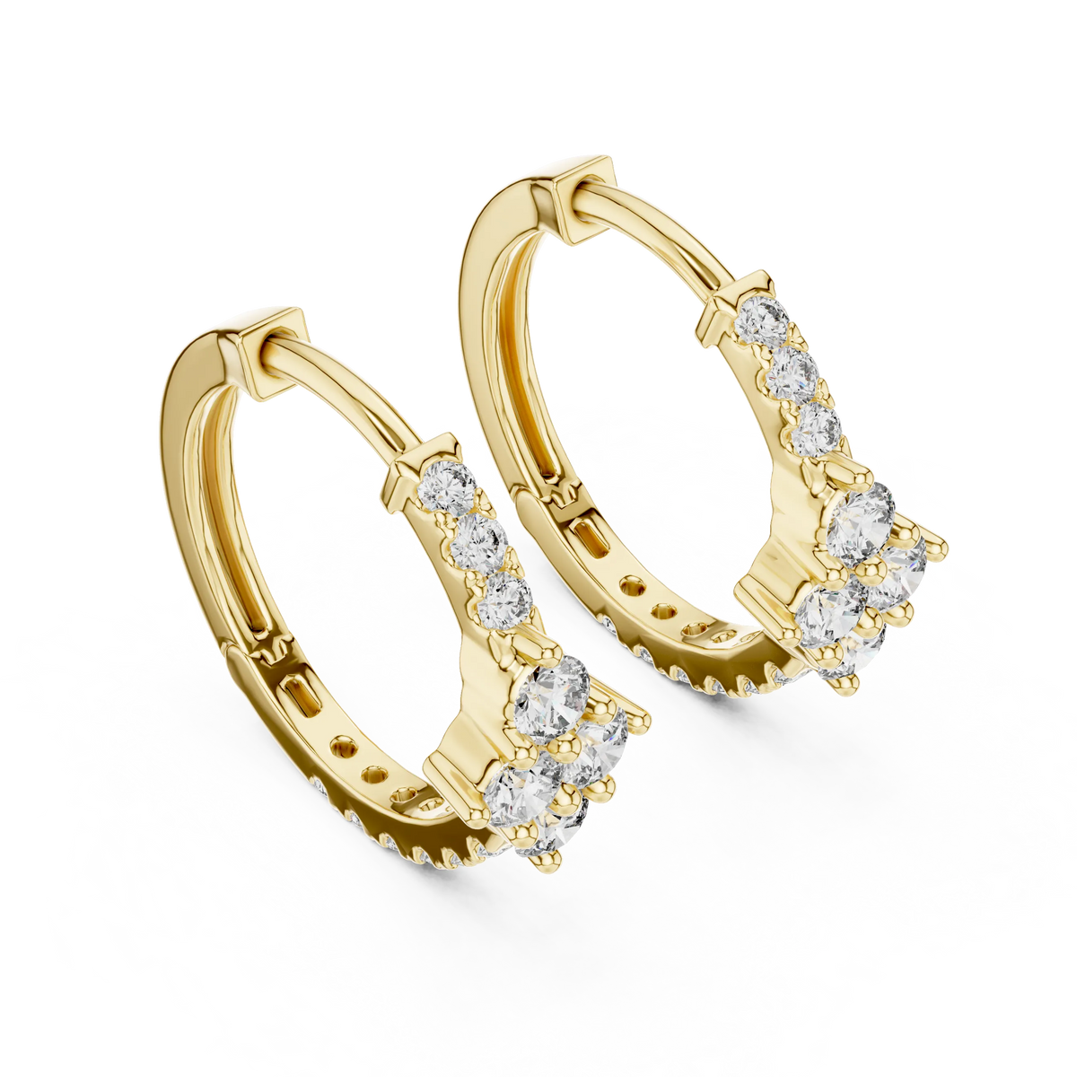 Moissanite cluster huggie hoop earrings in yellow 925 sterling silver, view 2