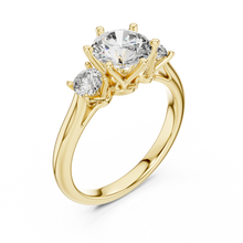 Round Three Stone Moissanite Engagement Ring in yellow 925 sterling silver, view 2