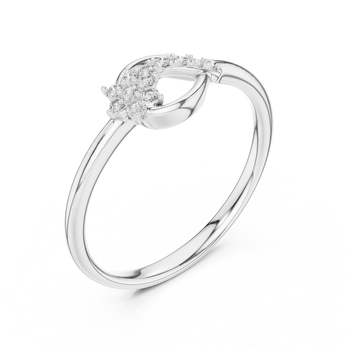 Flower Cluster Teardrop Bypass Moissanite Ring in white 925 sterling silver, view 2