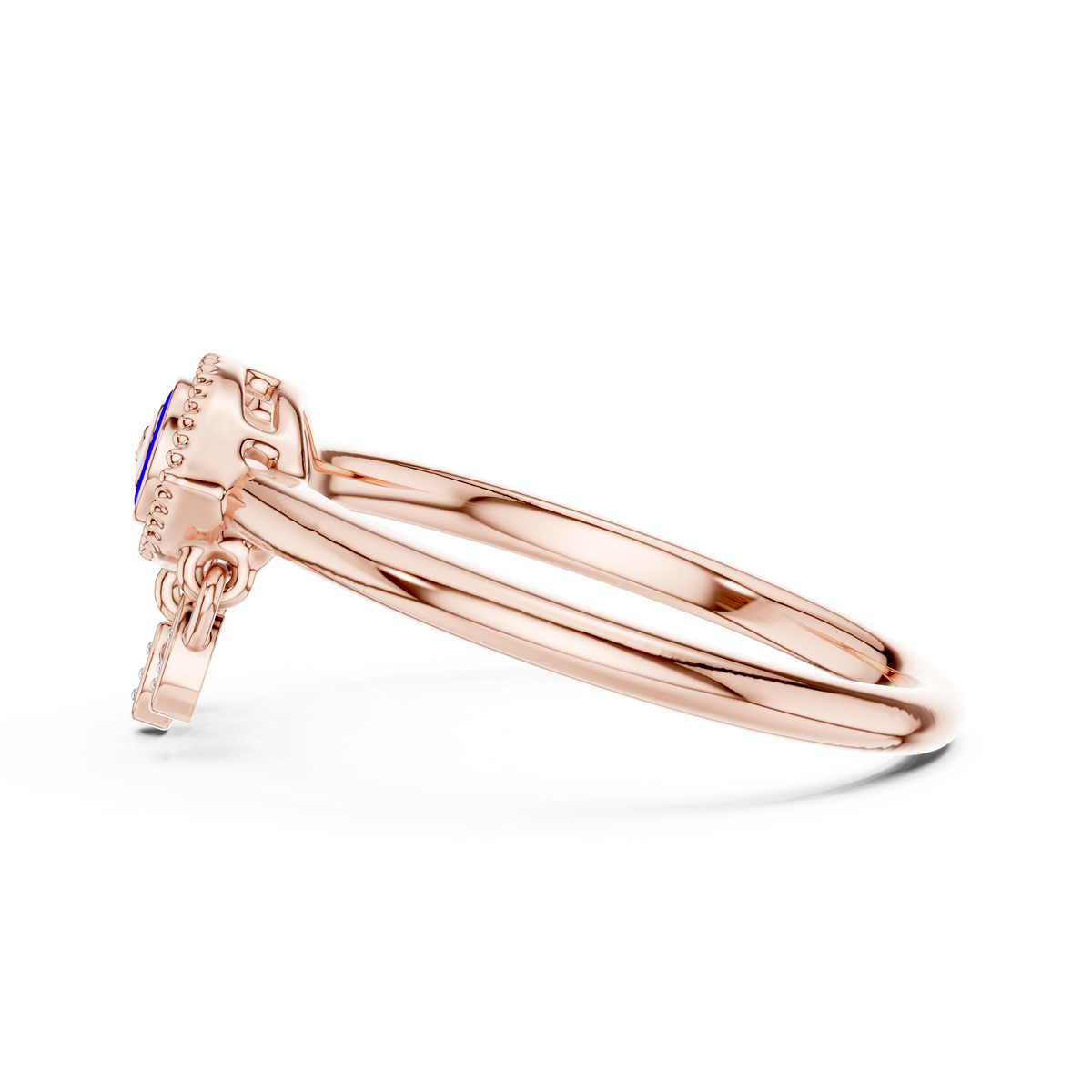 Blue Evil Eye Moissanite Charm Ring in rose 925 sterling silver, view 3