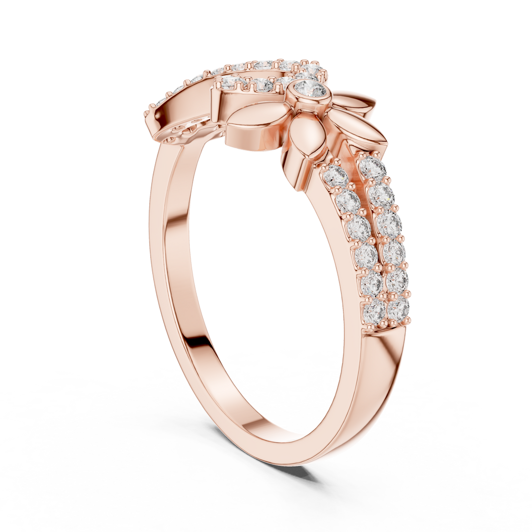 Pavé Infinity and Flower Moissanite Ring in rose 925 sterling silver, view 1