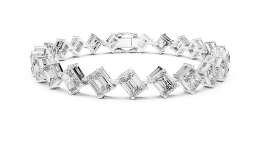 Emerald and Radiant Cut Moissanite Tennis Bracelet in white 925 sterling silver, view 1
