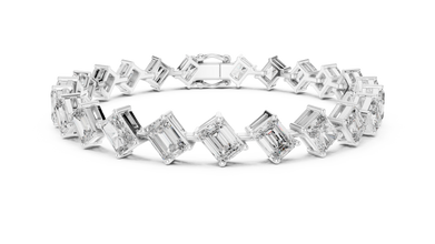 Emerald and Radiant Cut Moissanite Tennis Bracelet in white 925 sterling silver, view 1