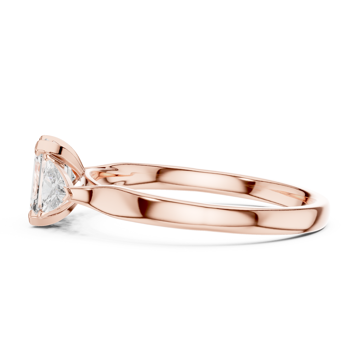 Emerald Cut and Trillion Three Stone Moissanite Ring in rose 925 sterling silver, view 3