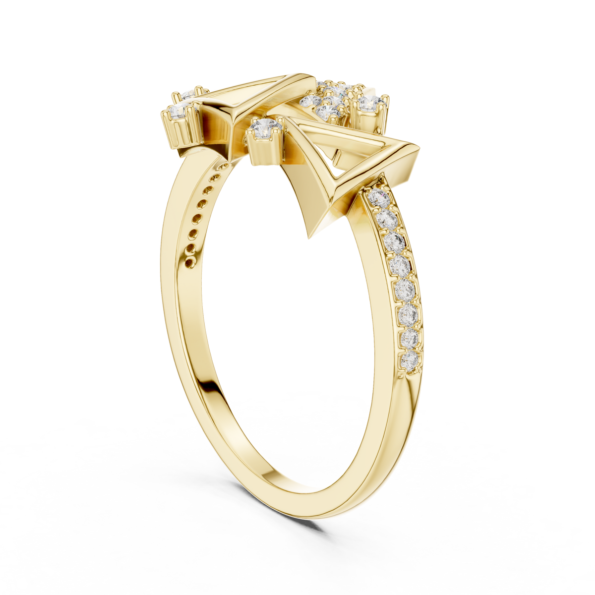 Geometric Triangle Pavé Moissanite Cocktail Ring in yellow 925 sterling silver, view 1