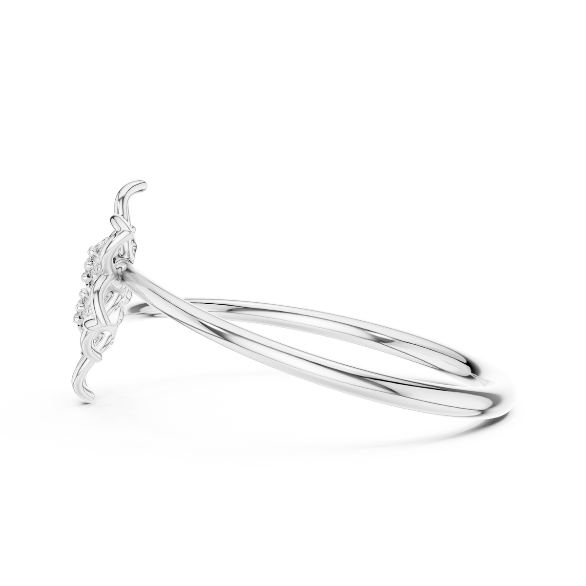 Double Open Flower Moissanite Ring in white 925 sterling silver, view 3
