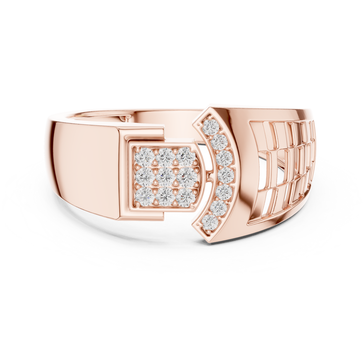 Men's Square Pavé Panel Asymmetric Moissanite Band in rose 925 sterling silver, view 4