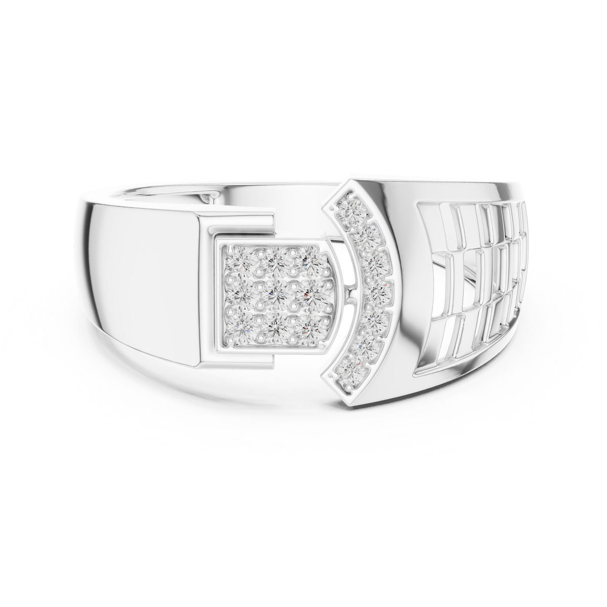 Men's Square Pavé Panel Asymmetric Moissanite Band in white 925 sterling silver, view 4