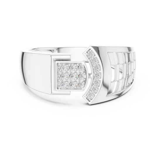 Men's Square Pavé Panel Asymmetric Moissanite Band in white 925 sterling silver, view 4