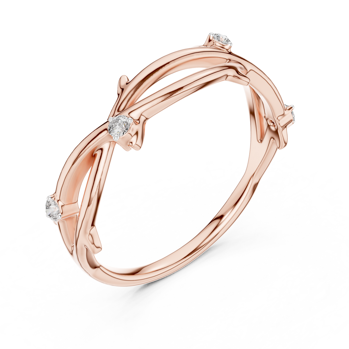 Twig Vine Moissanite Ring in rose 925 sterling silver, view 2