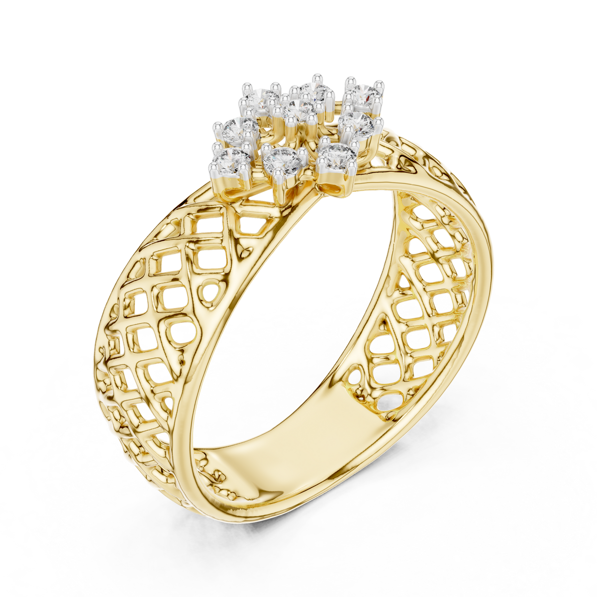 Lattice Star Cluster Moissanite Band in yellow 925 sterling silver, view 2