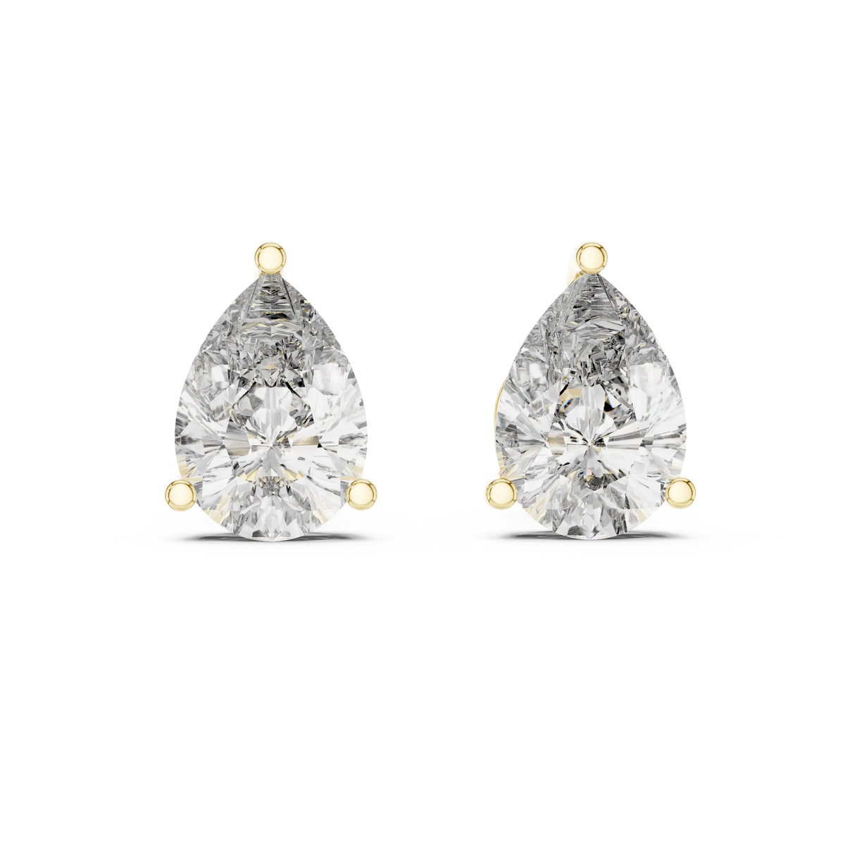 Pear moissanite stud earrings in yellow 925 sterling silver, view 4