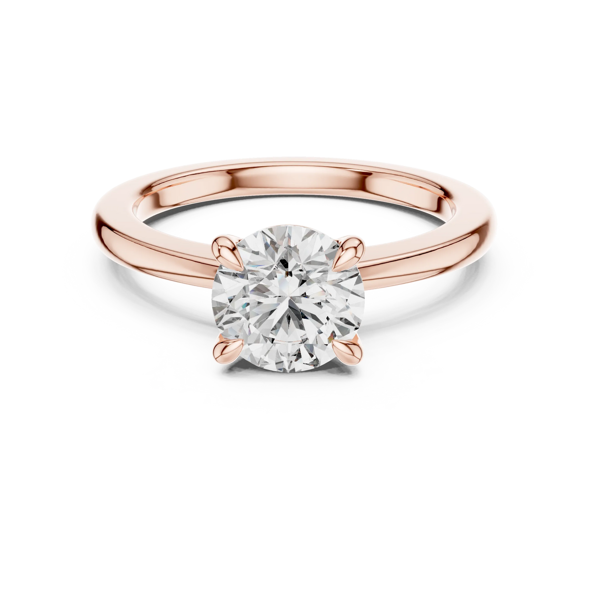 Round Solitaire Moissanite Engagement Ring in rose 925 sterling silver, view 4
