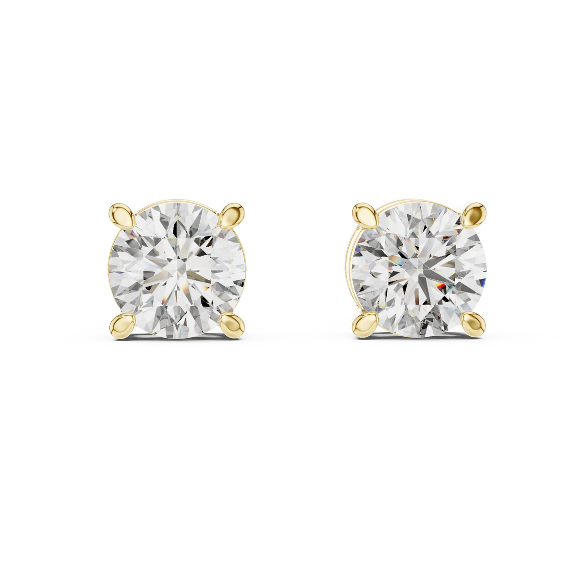 Round moissanite tiger prong stud earrings in yellow 925 sterling silver, view 4