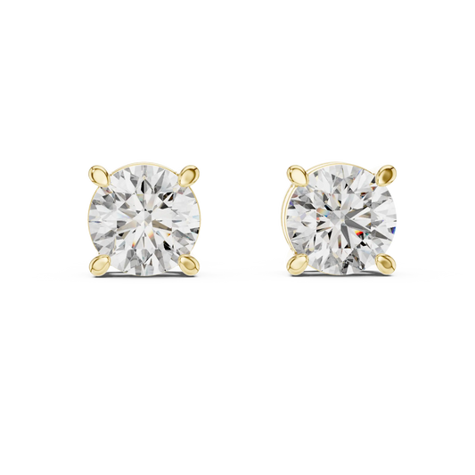 Round moissanite tiger prong stud earrings in yellow 925 sterling silver, view 4